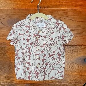 Toddler short sleeve linen Hawaiian print button down